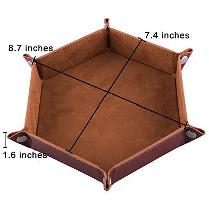 SIQUK 2-Piece Dice Tray - PU Leather Folding Hexagon Dice Holder for RPG, DND and Other Table Games (Camel and Black) - color: Camel and Black