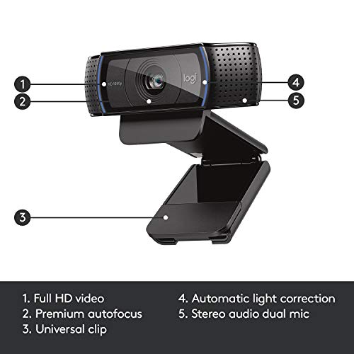 Logitech HD Pro Webcam C920, 1080p Widescreen Video Calling and Recording-(Renewed)