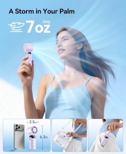 KIMMOO Handheld Portable Turbo Fan with Ice Cooler, Powerful 21000 RPM, Speed (1-199), Up to 14Hrs Cooling, Rechargeable Personal Fan, Small Pocket Hand Fans for Travel/Outdoor/Home/Office (Purple) - color: Purple