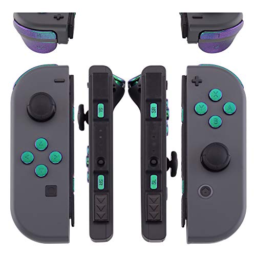eXtremeRate Green Purple Chameleon Glossy Replacement ABXY Direction Keys SR SL L R ZR ZL Trigger Buttons and Springs, Full Set Buttons with Tools for Nintendo Switch Joycon & Switch OLED Joy con - color: Chameleon Green Purple