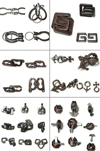 AHYUAN 32Pcs Metal Brain Teaser Puzzles 3D Cast Steel Teasers Puzzle for Kids Teens Magic Puzzles Games Toys IQ Education Smart Logic Test Toy Fidget Toys Party Favors for Kids Adults Challenge