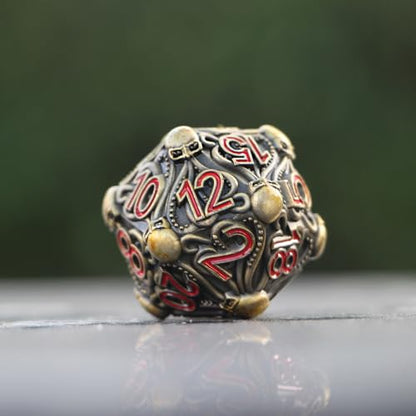 Metal D20 Dice with Intricate Octopus Design Antique Finish & Red Numbers for Call of Cthulhu, RPGs-DNDWoW BZQR - color: Antique Color Octopus D20 With Red Numbers