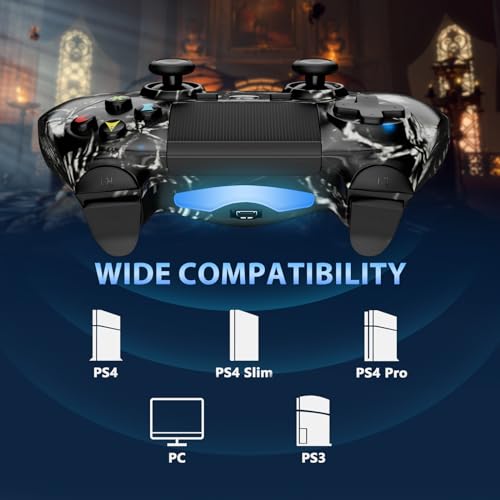 Wireless Controller for PS4, 2 Pack Controllers for PS4 with Double Vibration/6-Axis Sensor/Touch Pad/Headphone Jack, Ergonomic Non-Slip Grip Compatible with PlayStation 4/Slim/Pro (Skull & Red) - color: Skull & Red
