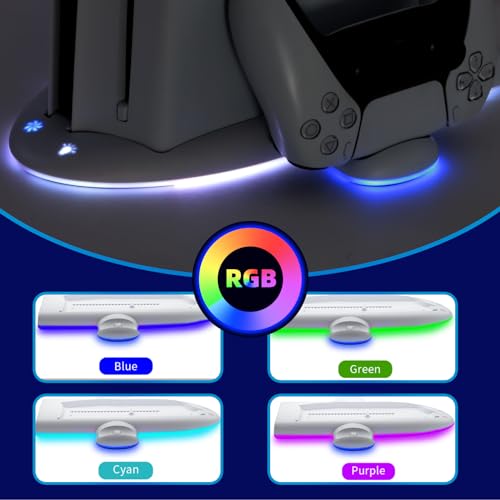 ECHZOVE PS Slim Cooling Station with RGB Lights High-Speed Cooling Fan & Controller Charging Dock, DualSense Charger Stand for P5 Slim Console, Space-Saving Stand