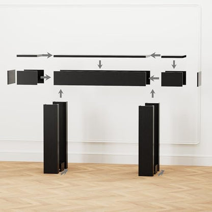 63 Inch Long Console Table w/Outlets & USB Ports, Narrow Rectangular Sofa Table Behind The Couch, Farmhouse Entryway Table for Entrance, Hallway, Living Room(Black with Outlet) - color: Black, style: With Socket