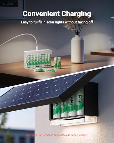 EBL 1100mAh Solar AA Batteries for Solar Lights Garden Lights 20 Pack | Mercury-Free, 1200 Cycles, NiMH, Pre Charged AA Rechargeable Batteries 1.2V High Performance for Household Devices - size: Pack of 20 AA, style: AA