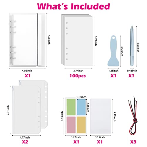 SUNEZLGO Reusable Sticker Album with Pockets, 100 Sheets, Blank Sticker Book with Tweezer and Spatula (A6) - size: A6