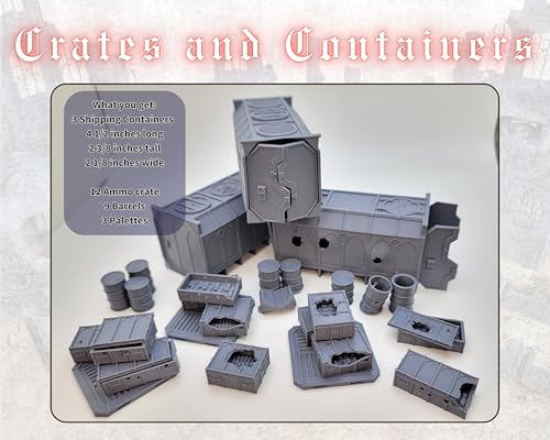 Gothic Sector Terrain Set: 28mm Scale Buildings & Scatter Terrain for 2000-Point Competitive 40k Games (Crates and Containers) - style: Crates and Containers