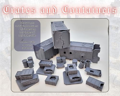 Gothic Sector Terrain Set: 28mm Scale Buildings & Scatter Terrain for 2000-Point Competitive 40k Games (Crates and Containers) - style: Crates and Containers