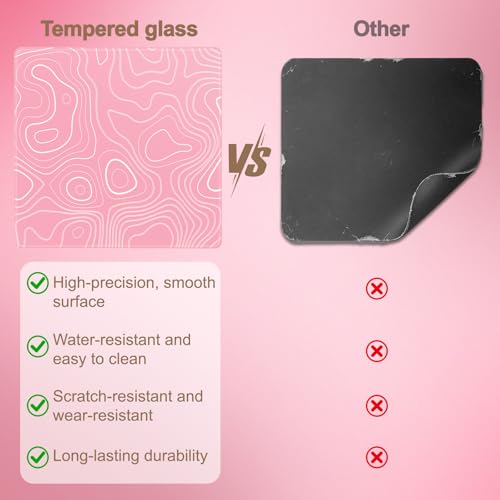 Glass Gaming Mouse Pad, Professional Esport Tempered Glass Mouse Pad Ultra-Smooth Micro-Etched Surface for Top Speed and Control,Hard Mousepad (11.8'' x 9.8'') (Contour Lines - Pink and White) - color: Contour Lines - Pink and White