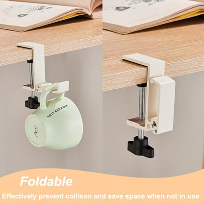 Foldable Headphone Stand Hanger Holder Under Desk Aluminum Alloy Headset Stand Fit for Gaming PC Accessories Universal Space Save Mount Clamp Hook Suitable for Xbox/PS4 Controller Office Computer Desk - color: White