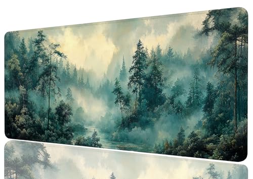 Forest Desk Mat Evergreen Tree Mist Nature Mousepad XL Large Gaming Mouse Pad Laptop Keyboard Mat Desk Pad for Office Desktops, Home Workstations, and Laptops 31.5x11.8 Inch - color: Forest, size: 31.5L x 11.8W inches