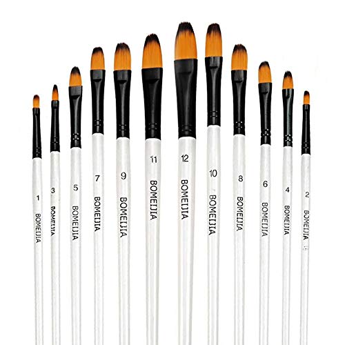 Watercolor Paint Brush Set, 12pcs Filbert Tip Nylon Hair Artist Paintbrushes for Acrylic Watercolor Oil Ink Canvas Painting, Face Body Nail Art, Model, Rock, Shoes & Crafts, Professionals Art Supplies - color: Filbert Tip - 12 Different Size