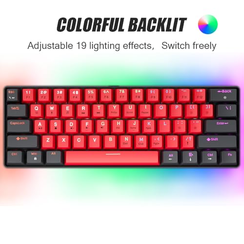 abucow 60% Mechanical Gaming Keyboard Black Switch Wired Compact Keyboard Anti-Ghosting No-Conflict 61 Swappable keycaps Ergonomic Design for Windows/Mac (Black-Red) - color: Black-Red