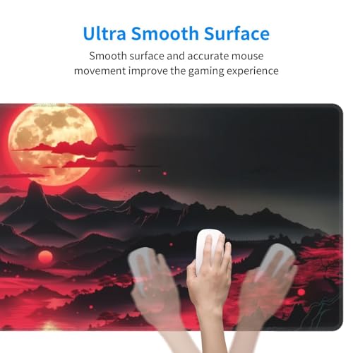 Extended Gaming Mouse Pad, Large Desk Mat XL Anime Mouse Pad Waterproof with Stitched Edges, Non-Slip Desktop Pad for Home and Office, Level Up Your 31.5x11.8 Inch (Darkness Red Moon3) - color: Darkness Red Moon3