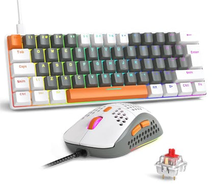 RK-T60 Wired 60% TKL Mechanical Gaming Keyboard Led Rainbow Backlight Ultra-Compact NKRO Linear Red Switch ABS Keycap RGB Honeycomb Mice Coiled Aviator Cable for Windows Laptop PS4/PC/WIN Gamer - color: Light Gray/Red Switch
