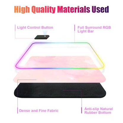 RGB Large Gaming Mouse Pad, Extended Mouse Pad with 12 Lighting Effects, Water Proof Mutispandex Surface, Non-Slip Rubber Base, 80x30 cm / 31.5×11.8 in (Pink Nebula) - color: Pink Nebula