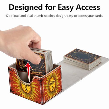 Strong Magnet Card Case Deck Box Mtg Card Box Playing Card Box Magic Deck Box Tcg Up to 200 Cards Creative Pattern Trading Card Storage Box for Collectible Card Games, Sun Face Red Tarot - color: Sun Face Red Tarot