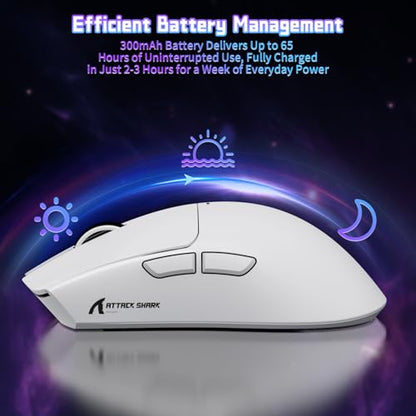 ATTACK SHARK X11SE Wireless Gaming Mouse, 59g Lightweight, White | Bluetooth/2.4Ghz Wireless/Wired Connectivity, 22K DPI, PixArt PAW3311 Gaming Sensor, 1K Polling Gamer Mice for PC/Mac - color: White