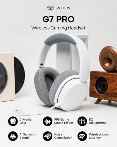 EPOMAKER X Aula G7 Pro Wireless Gaming Headset, Dual Mode BT5.3 & 2.4GHz | 7.1 Surround Sound, 80+ Hour Battery, RGB Light, with Noise Canceling Mic for PS5, PS4, Switch, PC (White) - color: White