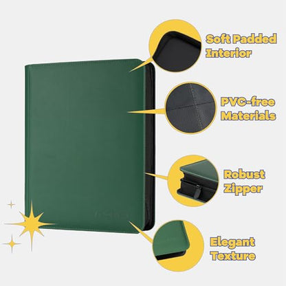 9-Pocket Toploader Binder, Clovecat Premium Card Book， Holds 252 Trading Card with 20 Removable Top-loader Sleeves，PU Card Holder Folders,Card Album for MTG, TCG, Yugioh, Game & Sports Cards(Green) - color: Green