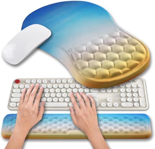 Hokafenle 2 in 1 Ergonomic Mouse Pad Wrist Support & Wrist Rest for Computer Keyboard Set, with Relieve Carpal Tunnel Pain Massage Bulge and Full Memory Gel Design (2In1 Set, Morning Sky) - color: Hk021-morning Sky