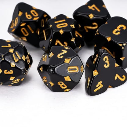 7PCS Resin DND Dice Set Black D&D RPG Dice Set for Tabletop Games | Leather Storage Bag, DM Gift, for Dungeons and Dragons Role Playing Games - color: F-black