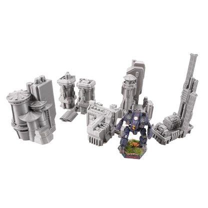 6mm Sci-Fi Cityscape Bundle 1 - Tabletop Terrain for Miniatures Games Such as Epic Battletech Adeptus Titanicus (Bundle 1) - size: Bundle 1 without Hexes