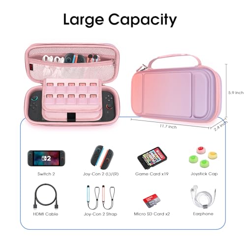FINTIE Carrying Case for Nintendo Switch 2 (2025), Shockproof Hard Shell Switch 2 Case, Protective Cover Travel Bag with 19 Game Card & 2 Micro SD Card Slots & Inner Pocket, Fantasy Ombre - color: Fantasy Ombre