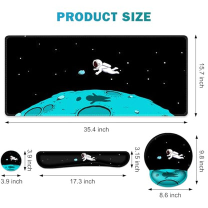 Gaming Mouse Pad, Large Desk Mat, Cute Desk Pad Protector, 4in1 XXL Mousepad + Keyboard Wrist Rest+Mouse Wrist Rest+Coaster Set with Ergonomic Desk Pad for Home Office PC Computer, Cool Space Alien - color: Cool Space Alien