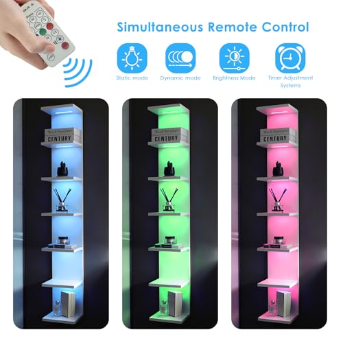 7 Tier RGB Light Wall Shelves, White | Lack Wall Shelf Unit,Vertical Shelf with Remonte Control,White Shelves - color: Rgb-white