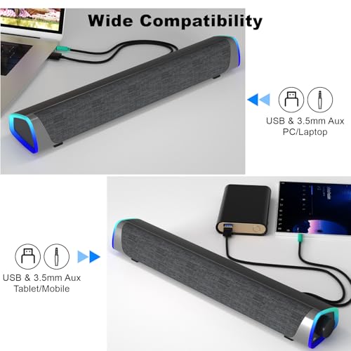 SOULION R30 Computer Speakers Wired 3.5mm Aux with Rotary Switch LED Light | USB Powered Aux Connected with Crystal Sound, Slanted Design PC Speaker for Desktop Laptop Monitor Office Work Music Gray - color: Gray, style: 3.5mm Aux