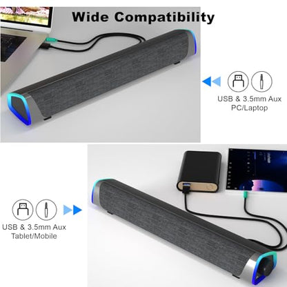 SOULION R30 Computer Speakers Wired 3.5mm Aux with Rotary Switch LED Light | USB Powered Aux Connected with Crystal Sound, Slanted Design PC Speaker for Desktop Laptop Monitor Office Work Music Gray - color: Gray, style: 3.5mm Aux