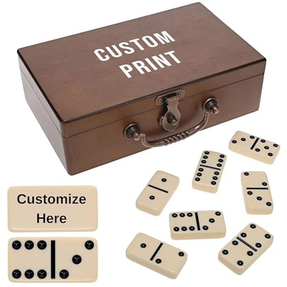 WE Games Custom Color Text Print Double 6 Dominoes in Wooden Treasure Box, Dominoes Set for Adults, Personalized Gifts - color: Walnut