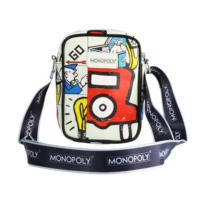 Monopoly Vegan Leather Crossbody Bag with Adjustable Strap, Monopoly In The Game Board Icons Stacked