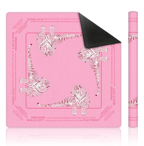 Cute Pink Tiger Mahjong Mat 31.5 x 31.5 Inch, Preppy Pink Aesthetic Tiger Non-Slip Noise Reduction Mahjong Table Mat for American Mah Jong Poker Card Board Games Dominoes - color: Pink Tiger