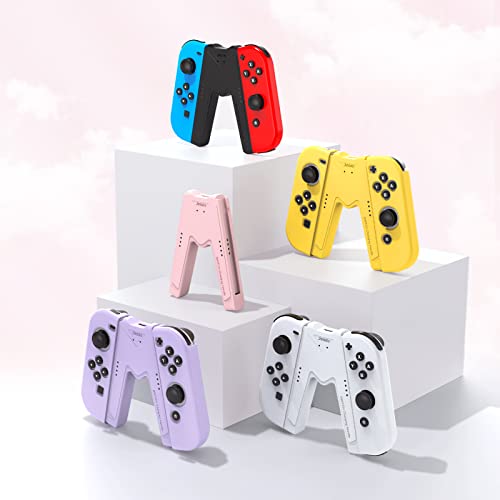 JINGDU Switch Joy-Con Charging Grip Compatible with Nintendo Switch & OLED Model, V-Shaped Pink Gaming Charger with Indicators - color: Pink