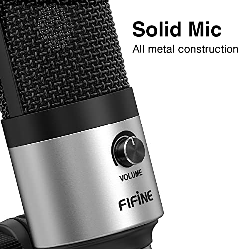 FIFINE K669 Silver USB Microphone for Zoom Video Meeting Online Class | Metal Condenser Mic, Gain Knob Control, USB Plug and Play, Work with Desktop/PC - color: Silver