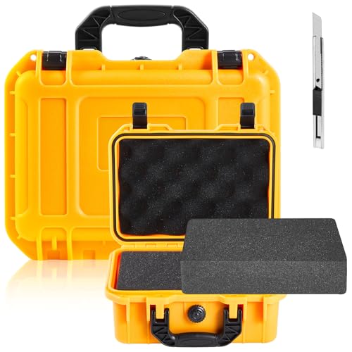 Relaxweex 1 Pcs Waterproof Hard Case with DIY Customizable Foam Insert Portable Protective Case with Knife for Camera Drones Equipments Tools Test Instruments(Yellow,11.3 x 8.7 x 4.2 Inch) - color: Yellow, size: 11.3 x 8.7 x 4.2 Inch