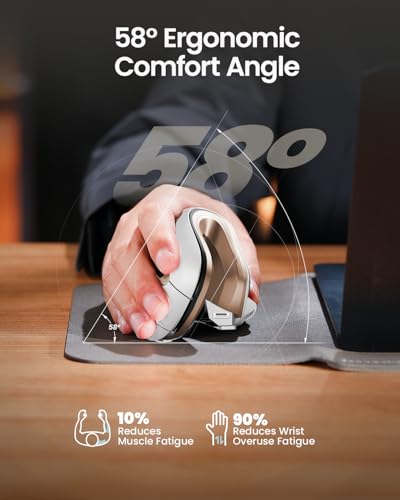 ProtoArc EM11 NL Wireless Ergonomic Mouse, Rechargeable, White Gold | 58° vertical design supports a natural wrist posture, connect 3 devices via Bluetooth/2.4G USB-A, 500mAh USB-C rechargeable. - color: White Gold
