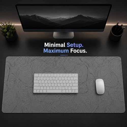 Topographic Gaming Mouse Pad 35.4x15.7 Inch, 0.12 Thickness, Extended Full Desk Mat, Non-Slip Rubber Base, Water Resistant Surface, Black Mousepad for PC Gaming, Office, E-Sports - color: Grey Topographic Map