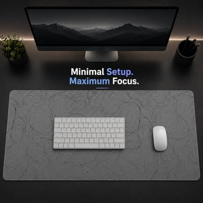Topographic Gaming Mouse Pad 35.4x15.7 Inch, 0.12 Thickness, Extended Full Desk Mat, Non-Slip Rubber Base, Water Resistant Surface, Black Mousepad for PC Gaming, Office, E-Sports - color: Grey Topographic Map