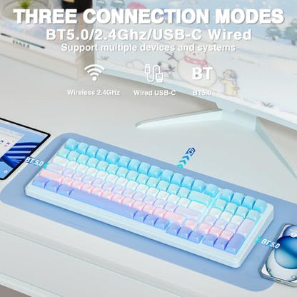 AULA F99 Wireless Mechanical Keyboard,Triple-Mode(BT5.0/2.4GHz/USB-C),Gasket Mounted Creamy Keyboard with Linear Switches, Side Printed PBT Keycaps,RGB Backlit PC Gaming Keyboards for Win/Mac - color: Blue Purple