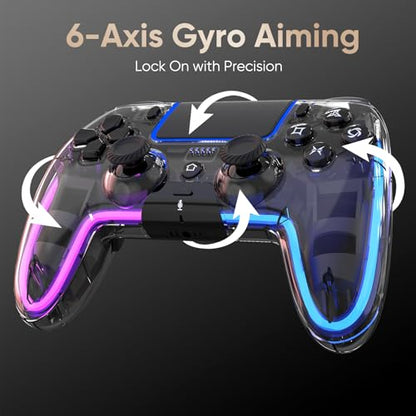 BETMI Wireless Controller for PS5, Pro/Slim/MAC/Steam Deck/PC, Hall Effect Joysticks,Dual Vibration, Marco/Turbo, 3.5mm Audio Jack, 6-Axis Gyro, Mute, Bluetooth LED Gamepad with Speaker(9 Colors Single & Dual-Color LED, L Pink R Cyan, Transparent)