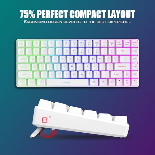 RedThunder K84 Wireless Keyboard and Mouse Combo, Rainbow Backlit Rechargeable Battery, 75% Layout TKL Ultra Compact Gaming Keyboard & Lightweight 3200 DPI Honeycomb Optical Mouse (White) - color: White