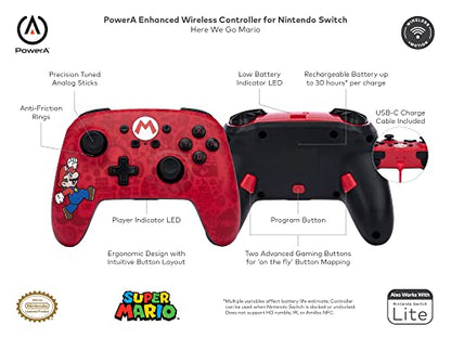 PowerA Enhanced Wireless Controller for Nintendo Switch - Here We Go Mario, Nintendo Switch - OLED Model, Nintendo Switch Lite, Gamepad, game controller, Bluetooth controller (Amazon Exclusive) - color: Here We Go Mario