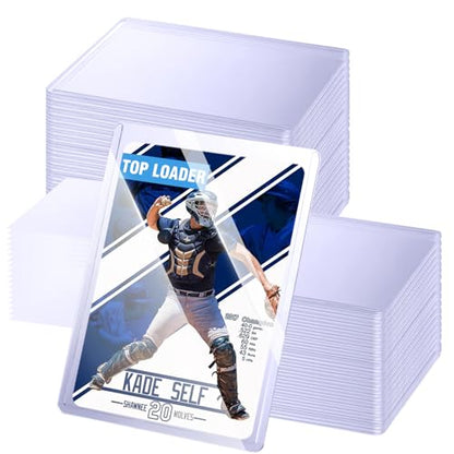 100 Topload Card Holder and 100 Soft Sleeves, JIQEZNL 35pt Topload Hard Card Protectors, 3" x 4" Card Sleeves Hard Plastic, Rigid Toploading Hard Card Case for Collectible Trading Cards - style: 100 Topload + 100 Clear Sleeves