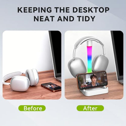 Headphone Stand with Charger,Gaming Headset stand with RGB Light Mode,For Airpod Max Stand,Desk Lamp,Phone Holder,Tablet Holder,desktop organizer,Gifts for Gamers & Music Lover (White) - color: White