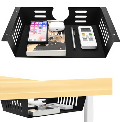 2 Pack Under Desk Shelf-Metal -Black Under Shelf Storage for Office Tables & Workstations（13Inch） - size: 13 inch 2 Pack