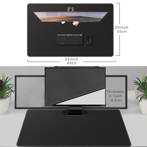CENNBIE Leather Desk Mat - 31.4" x 19.6" Computer Desk Pad (Black) | Premium stitched edges resist wear. Easy to clean. Protects desk from spills, stains ,scratches. Smooth glide. Office & home. - color: Black, size: 19.6" x 31.4"